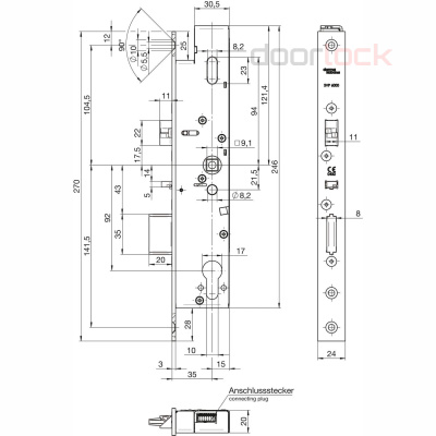 Замок электромеханический соленоидный Dormakaba SVP 6710 92/35мм, DIN R - открывание наружу, НЗ, автозапирание